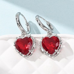 Boucles d'oreilles créoles en laiton et verre en forme de cœur pour la Saint-Valentin&nbsp;EJEW-Z164-23P-01