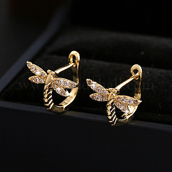 Boucles d'oreilles créoles libellule en laiton serties de micro-pavés de zirconiums cubiques pour femmes&nbsp;WG01AB9-01