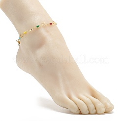 Cavigliera in ottone con catena a maglie a stella e luna con perle di vetro da donna&nbsp;AJEW-AN00478