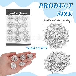 12 broche en alliage de strass en forme de fleur pour vêtements&nbsp;JEWB-WH0020-073S