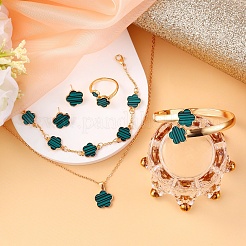 Bracciali a polsino in lega acrilica con fiori e bracciali a maglie e orecchini a bottone e collane con pendenti e anelli&nbsp;WG72368-03