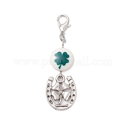 3 pendentif décoratif en jade blanc synthétique en forme de trèfle&nbsp;HJEW-JM02913