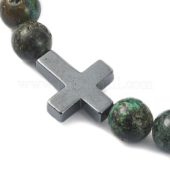 Braccialetti elasticizzati con perline corte di turchese africano naturale (diaspro) ed ematite sintetica&nbsp;BJEW-JB09845-01