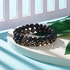2 Uds 2 estilo tibetano natural 3 ojos dzi ágata y lava rock mala conjunto de pulseras de cuentas&nbsp;BJEW-JB07889