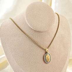Collane con catena a maglie ovali con ciondolo in zirconi cubici trasparenti micro pavé in acciaio inossidabile 201 per uomo&nbsp;NJEW-S387-02G