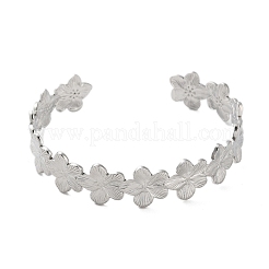Anlaufgeschützte Armreifen aus 304 Edelstahl mit offener Manschette und Blumenmotiv für Damen&nbsp;BJEW-M316-01P