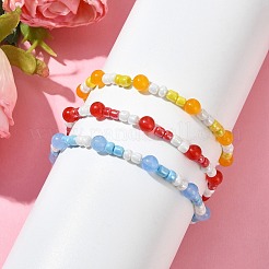 3 pièces 3 couleurs trois séries de couleurs primaires perles de rocaille en verre bracelets de perles extensibles&nbsp;BJEW-JB09990