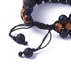 Verstellbare natürliche Tigerauge geflochtene Perlenarmbänder&nbsp;BJEW-I273-E04