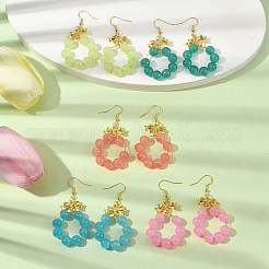 Ohrhänger mit Glasperlenimitat und Ringen aus Jade&nbsp;EJEW-JE05567