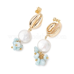 Ohrstecker in Muschelform aus natürlichem Larimar&nbsp;EJEW-JE07054