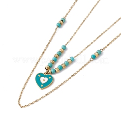 Collana a doppio strato di ciondoli smaltati con perline turchesi sintetiche&nbsp;NJEW-P269-20A-G