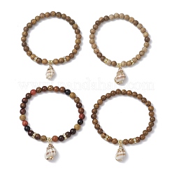 4 bracelet à breloques en perles rondes en bois pour femmes&nbsp;BJEW-JB11646
