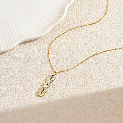 Collane con ciondolo ovale geometrico in acciaio inossidabile con micro pavé di zirconi cubici trasparenti per donna&nbsp;JD6155