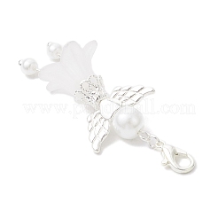 8 pz 8 colori acrilico satinato e perle di vetro ciondolo decorazione a forma di angelo con fiore&nbsp;HJEW-JM03482
