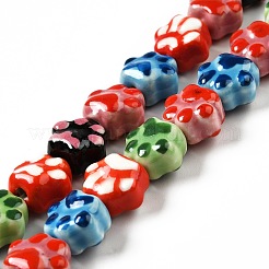Perles de porcelaine imprimées manuelles&nbsp;X1-PORC-F005-02