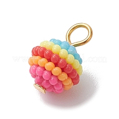Breloques rondes en résine de couleur arc-en-ciel avec boucles en fer doré&nbsp;PALLOY-JF02773