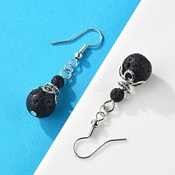 Natürliche Lavasteinperlen baumeln Ohrringe&nbsp;EJEW-JE02144-01