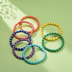 7 pièces 7 couleurs colonne bracelets de perles extensibles en argile polymère&nbsp;BJEW-JB08764