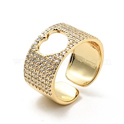 Bague de manchette ouverte en forme de cœur avec zircone cubique transparente&nbsp;RJEW-G255-04B-G