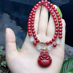 Collane e bracciali con perline rotonde di cinabro e set di orecchini pendenti&nbsp;WGFCFD5-02