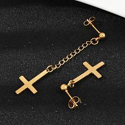 Pendientes colgantes de acero inoxidable con cruz cristiana invertida 201&nbsp;EJEW-P314-01C-G