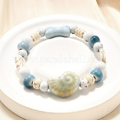 Bracelets extensibles en perles de porcelaine faites à la main et en perles de howlite synthétiques pour femmes&nbsp;BJEW-D307-01B