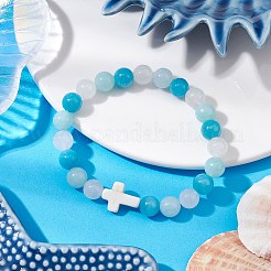 Stretch-Armbänder aus natürlicher Mashan-Jade und weißer Jade&nbsp;BJEW-JB11152