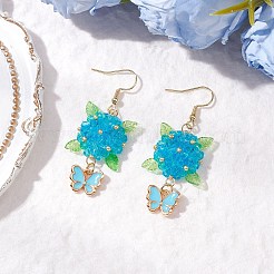 Orecchini pendenti a forma di fiore con farfalla in acciaio inossidabile 304&nbsp;EJEW-MZ00455