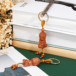 2 Stück Schlüsselanhänger mit Buddha-Statuen aus Holz&nbsp;KEYC-FH0001-64