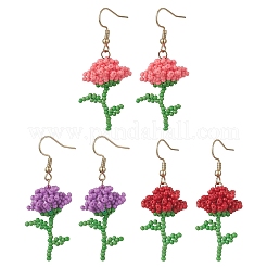 3 Paar handgefertigte Ohrhänger aus Glasperlen in Blumenform&nbsp;EJEW-MZ00684