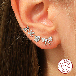 Ensemble de 4 boucles d'oreilles à tige en argent sterling plaqué rhodium anti-ternissement 4 pièce 925 styles&nbsp;PI9253-2