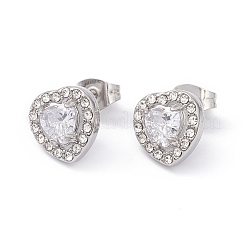 Aretes de corazón con circonio cúbico y rhinestone&nbsp;EJEW-A080-03M-P