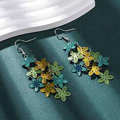 Pendientes colgantes de flores de acero inoxidable 430&nbsp;EJEW-A137-07P-03