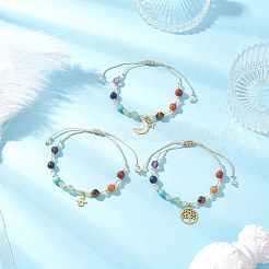 3 pulsera con dijes de chakra de acero inoxidable 304&nbsp;BJEW-JB12564-05