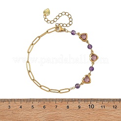 Bracelets à maillons en forme de cœur en verre et pierres précieuses rondes&nbsp;BJEW-JB14233