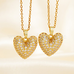 Collier élégant avec pendentif en forme de cœur romantique en laiton micro pavé en zircone cubique transparente pour femme&nbsp;XT9950-1