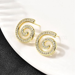 Pendientes de botón con micropavé de latón en espiral de vórtice y circonitas cúbicas transparentes&nbsp;EJEW-L305-05G-02