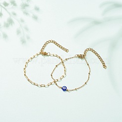 Juego de 2 pulsera con cadena de clip de latón de 2 estilos y cadena satélite de acero inoxidable 304&nbsp;BJEW-JB08620-01