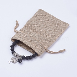 Bracelets à breloques extensibles en pierre de lave naturelle&nbsp;BJEW-JB03478-01