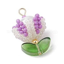 Pendentifs faits à la main en perles de verre avec fil de nylon et perles rondes en verre et épingles à tête plate en acier inoxydable 304&nbsp;PALLOY-MZ00505