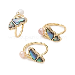 3 Stück 3 Farben Schmetterling Messing Mikropavé klare Zirkonia & Abalone-Muschel Manschettenringe&nbsp;RJEW-JR00997