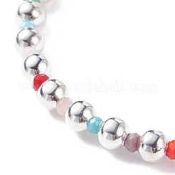 Synthetisches türkisfarbenes (gefärbtes) Kreuz-Stretch-Armband mit Glas für Damen&nbsp;BJEW-JB07663
