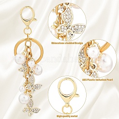 Farfalla in lega di strass con decorazioni pendenti in perle di plastica ABS&nbsp;KEYC-YW00223