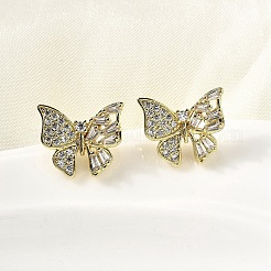 Boucles d'oreilles papillon en laiton et zircone cubique transparente&nbsp;EJEW-L261-029C-G