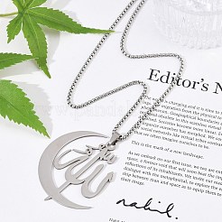 Collares de cadena con colgantes de luna y árabes de acero inoxidable 201 para mujeres y hombres.&nbsp;NJEW-R013-02P