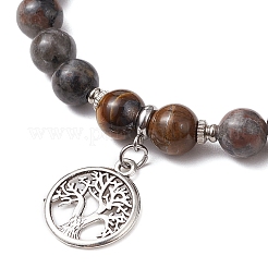 Braccialetti elastici con perline rotonde di occhio di tigre e roccia di sienite fluorescente naturale&nbsp;BJEW-JB11257-01
