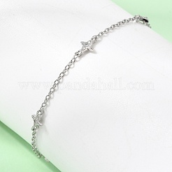 Bracelets en laiton sertis micro-pavés de zircon cubique transparent en forme d'étoile&nbsp;KK-CBAED06-05P