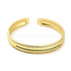Bracelets à manchette ouverte en laiton pavé de zircons cubiques verts pour femmes&nbsp;BJEW-M312-01C-G