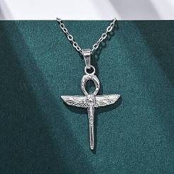 Collane con ciondolo croce ankh con ali in acciaio inossidabile 304&nbsp;NJEW-H059-08P