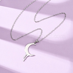 Colliers à pendentif lune fondante en acier inoxydable 304&nbsp;NJEW-K308-01C-P
